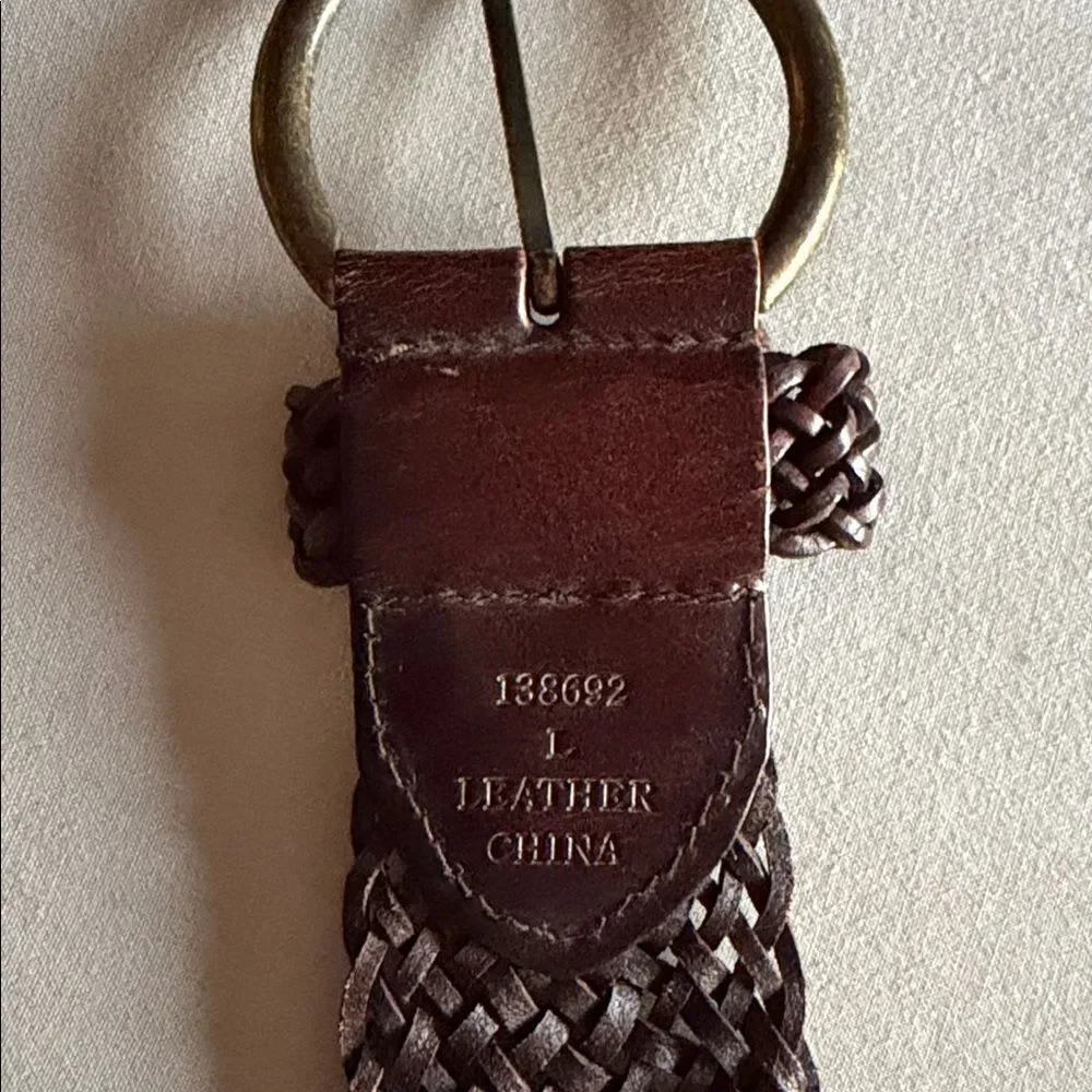 Vintage Ann Taylor LOFT Woven Leather Belt Brown Size L Boho Brass Buckle